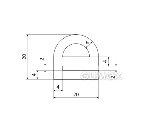 "e" Silikonprofil mit Loch, 20x20/2mm, 60°ShA, -60°C/+180°C, transparent, 